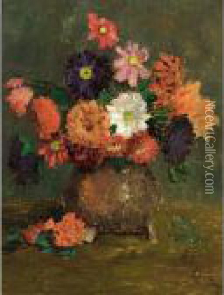 A Still Life With Chrysanthemum Oil Painting - Jacob Simon Hendrik Kever