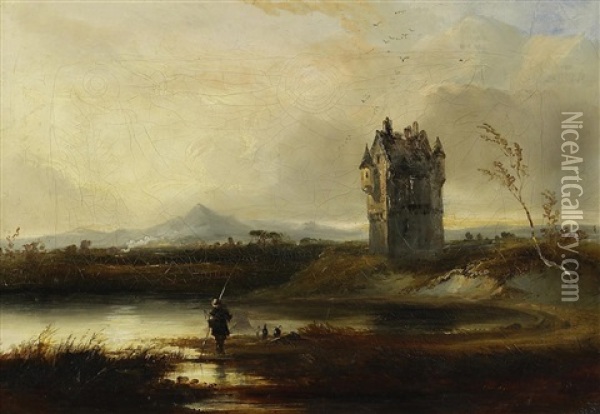 Angler An Einem See Im Schottischen Hochland Oil Painting - Thomas Fenwick