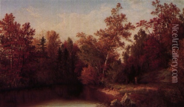 Fall Landscape With Indian Campfire Oil Painting - Cornelius David Krieghoff