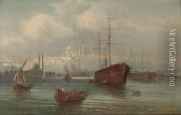 Trading Vessels Before A Mosque On The Golden Horn Oil Painting - Karl Kaufmann