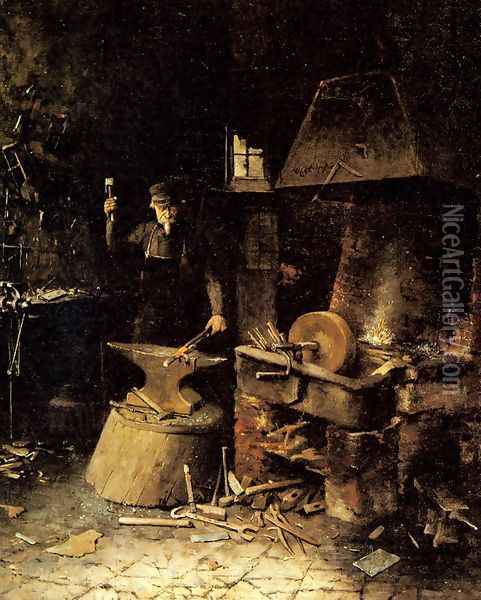 At The Forge Oil Painting - Frans Mortelmans