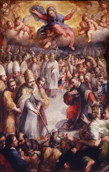 Pope Liberius Marking The Site Of The Church Of Santa Maria Maggiore Oil Painting - Antonio (il Sordo) Viviani
