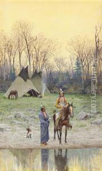 Indian On Horseback Oil Painting - Henry Farny