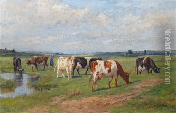 Shepherdess And Her Cows Oil Painting - Dirk Peter Van Lokhorst