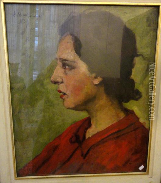 Profilo Di Donna Convestito Rosso Oil Painting - Evasio Montanella