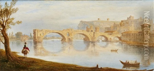 Ruins Of An Old Bridge At Avignon Oil Painting - James William Giles