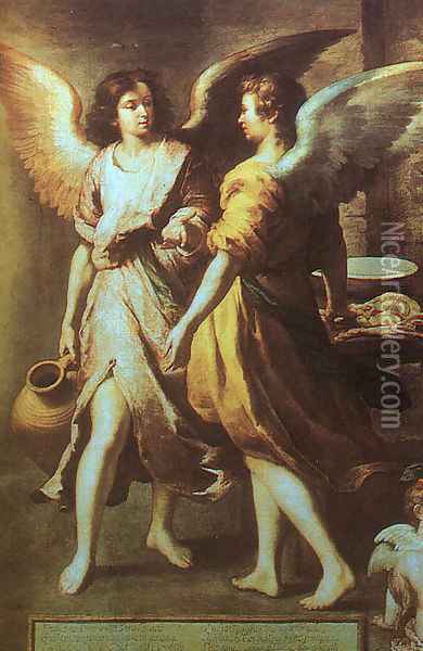 Angels' Kitchen (detail) 1646 Oil Painting - Bartolome Esteban Murillo