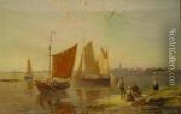 Fishing Boats On The Scheldt Oil Painting - William Raymond Dommersen