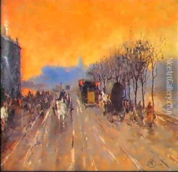 Tramonto A Milano Oil Painting - Mose di Giosue Bianchi