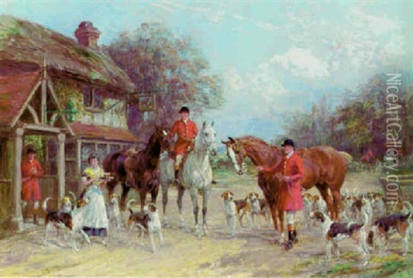 Outside The Fox Inn Oil Painting - Heywood Hardy