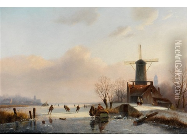 Winterliches Eisvergnugen Oil Painting - Jacobus Freudenberg