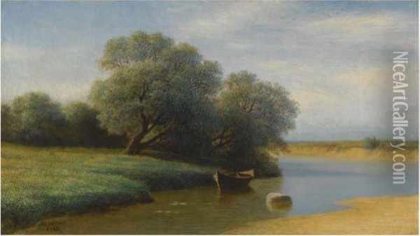 River Landscape Oil Painting - Mikhail Konstantinovich Klodt