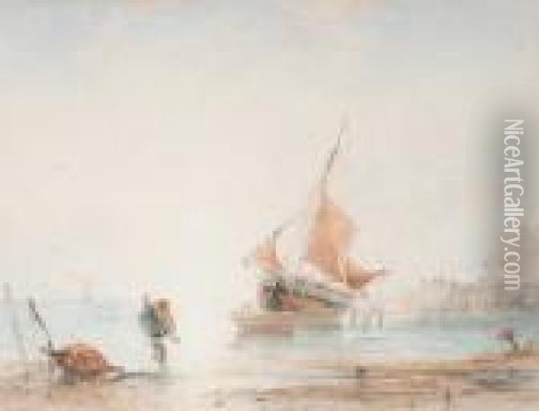 Harbour Scene Oil Painting - Anthony Vandyke Copley Fielding