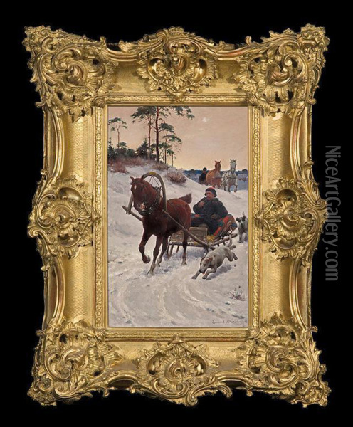 Sleigh Ride Oil Painting - Sigismund Ajdukiewicz