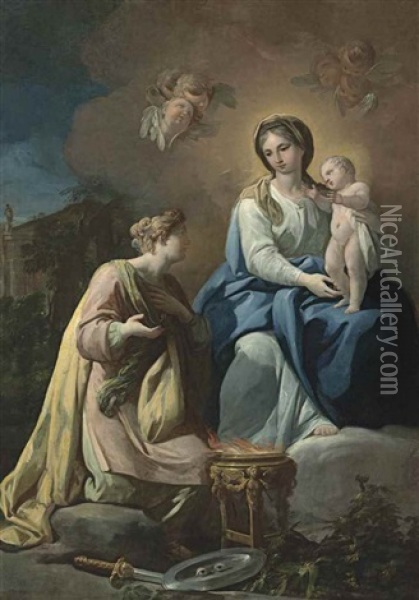 The Madonna And Child With Saint Lucy Oil Painting - Antonio Gonzalez Velazquez