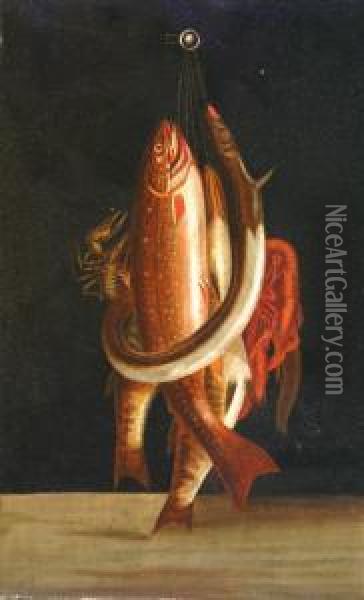 Still Life Of Fish, Eel And Lobster Oil Painting - John Tallman