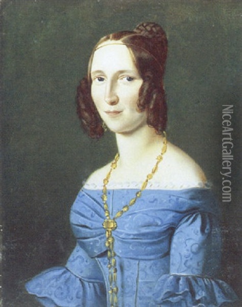 Portraet Af Ung Kvinde I Lysebla Kjole Oil Painting - Johann Heinrich Richter
