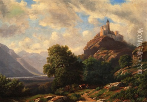Blick Auf Das Rhonetal Und Die Burg Valeria Ob Sitten Oil Painting - Francois Poggi