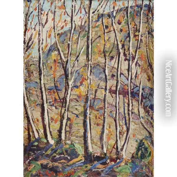 Stripling Birches Oil Painting - Ernest Lawson