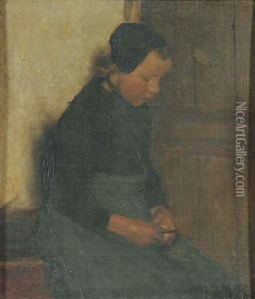 In half licht girl in an interior Oil Painting - Willy Martens