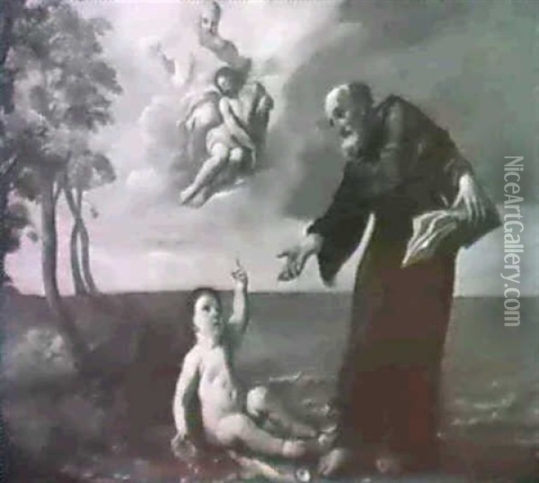 La Disputa Sulla Trinita Di S.agostino Col Fanciullo Oil Painting - Andrea Sacchi