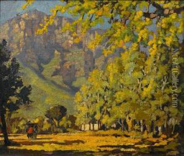 A Tree-lined Street, Table Mountain Beyond Oil Painting - Johann Friedrich Engel