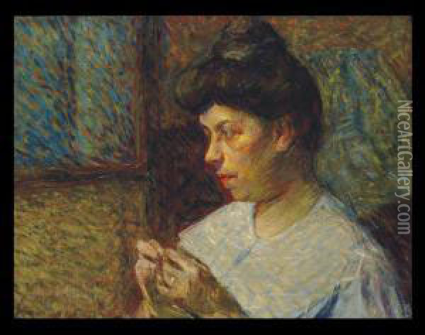 Donna Che Cuce Oil Painting - Umberto Boccioni