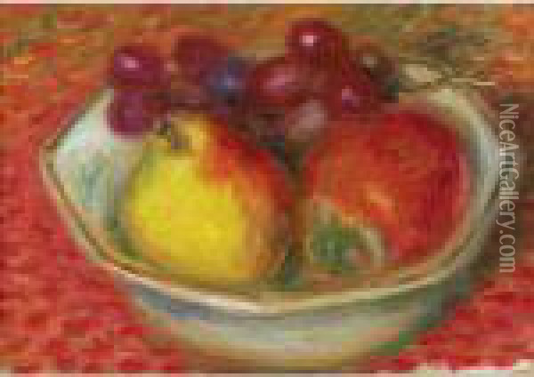 Pear, Persimmon & Grapes Oil Painting - William Glackens