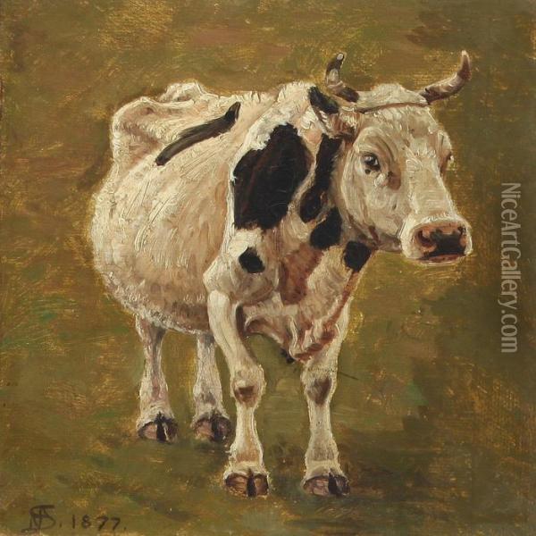 A Piebald Cow Oil Painting - Niels Skovgaard