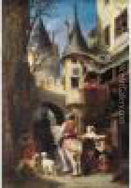 L'entree De La Ville Medievale Oil Painting - Jules Achille-Noel