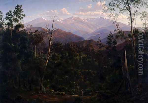 Mount Kosciusko seen from the Victorian Border Mount Hope Ranges Oil Painting - Eugene von Guerard