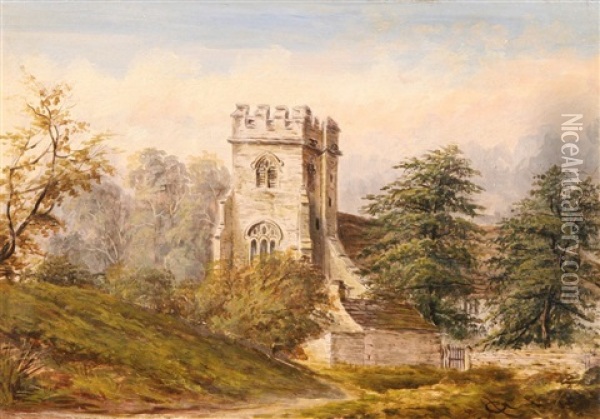 St. Mary-le-ghyll Church, Barnoldswick, Lancashire Oil Painting - Alfred Augustus Glendening Sr.