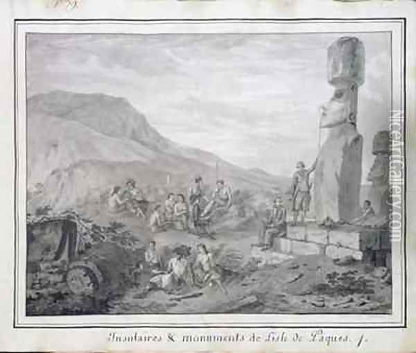 Islanders and Monuments of Easter Island Oil Painting - Gaspard Duche de Vancy