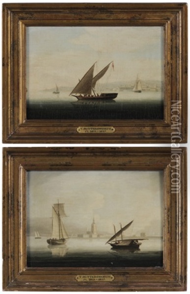 Harbor Scenes (pair) Oil Painting - Thomas Buttersworth