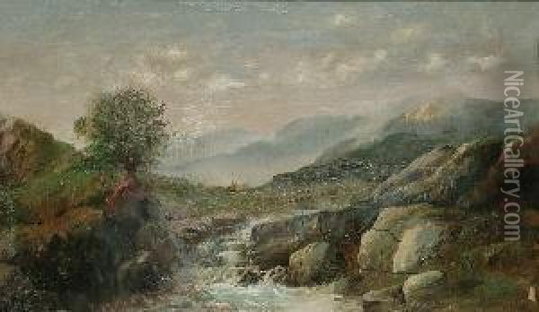 View Of A Stream Oil Painting - Joseph Horlor