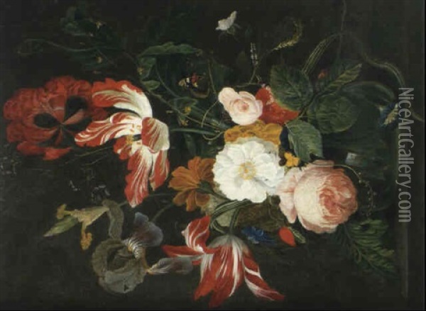 Vase De Fleurs Sur Un Entablement Oil Painting - Georgius Jacobus Johannes van Os