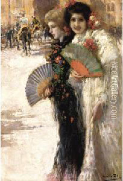 A Los Toros (off To The Bullfight) Oil Painting - Cecilio Pla Y Gallardo