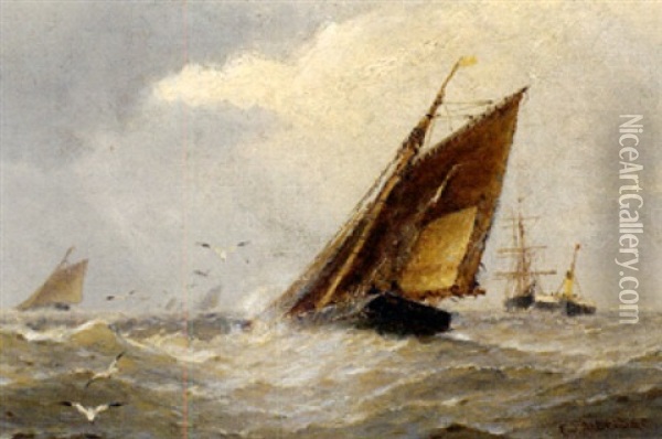 Marine Mit Segelbooten Bei Frischer Brise Oil Painting - Frederick James Aldridge