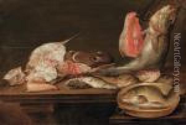 Natura Morta Di Pesci Olio Su Tavola Oil Painting - Alexander Adriaenssen