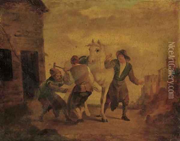 Blacksmiths shoeing a horse Oil Painting - Dutch School