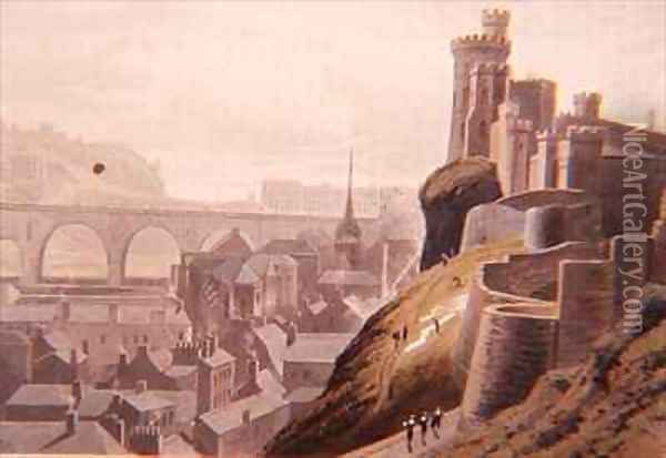 Edinburgh with part of the North Bridge and Castle Oil Painting - William Daniell RA