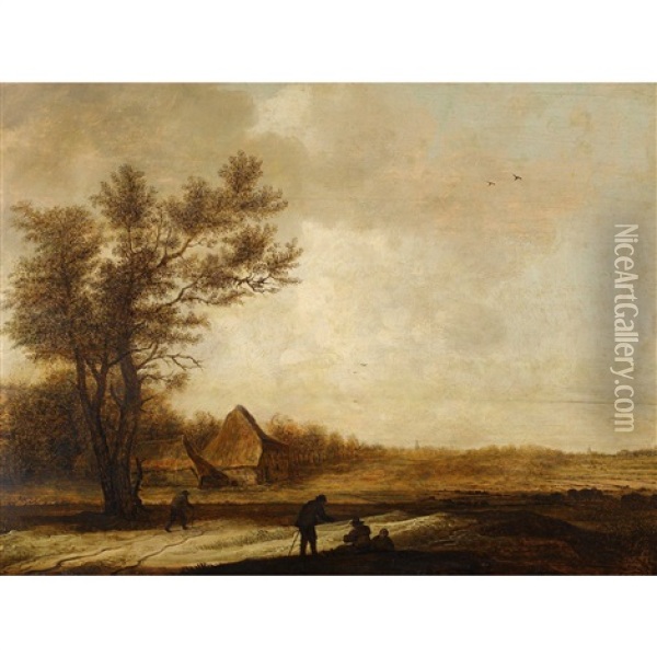 Weite Landschaft Mit Bauernhaus Und Rastenden Bauern Oil Painting - Anthony Jansz van der Croos