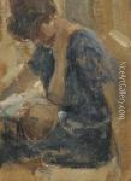 Madre Che Allatta Oil Painting - Cesare Ciani