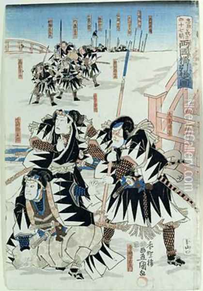 Scene from Act XI of Chiushingura or The Loyal League A Japanese Romance Oil Painting - Utagawa Kunisada