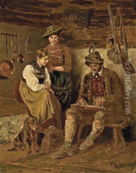 A Musical Interlude (+ In The Tavern; Pair) Oil Painting - Friedrich von Keller