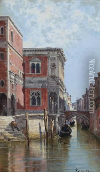 Gondoliers On A Venetian Canal Oil Painting - Antonietta Brandeis