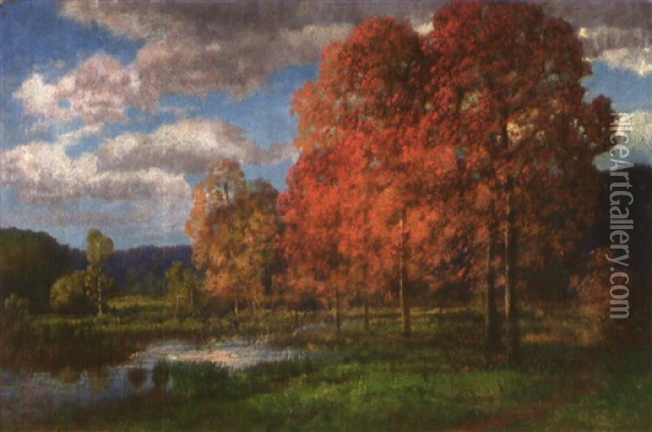 Herbstwald Oil Painting - Traugott Hermann Ruedisuehli