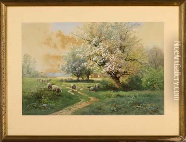 Landscape With Sheep Oil Painting - Carl Weber