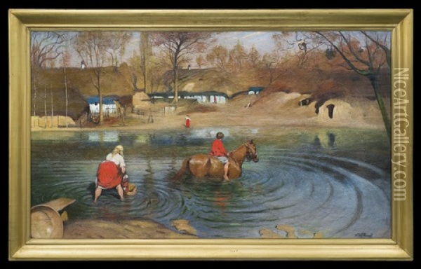 At Pond Oil Painting - Wlodzimierz Tetmayer