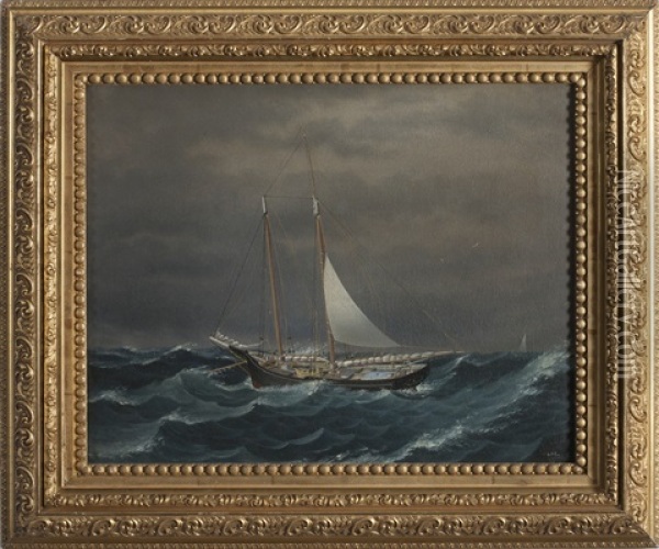 A Gloucester Schooner In Rough Seas Oil Painting - Charles Porter Brown